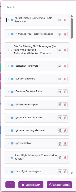 Saved sales script folders such as conversation starters and custom content sales