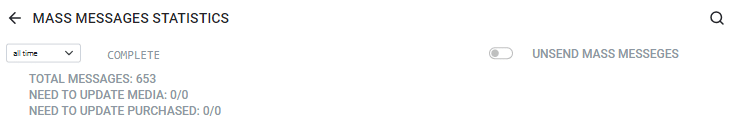Mass messages statistics toolbar with total message count