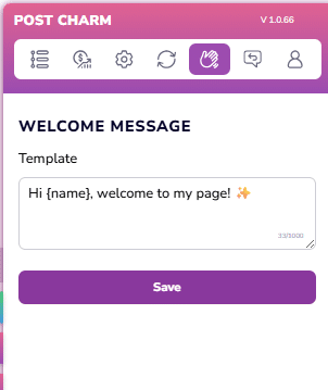 Welcome message template: Hi name, welcome to my page